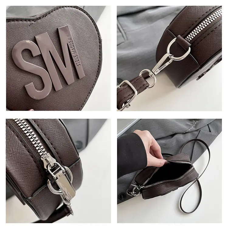 Heart Shaped Women's Black Shoulder Bag with SM Logo — feature 9