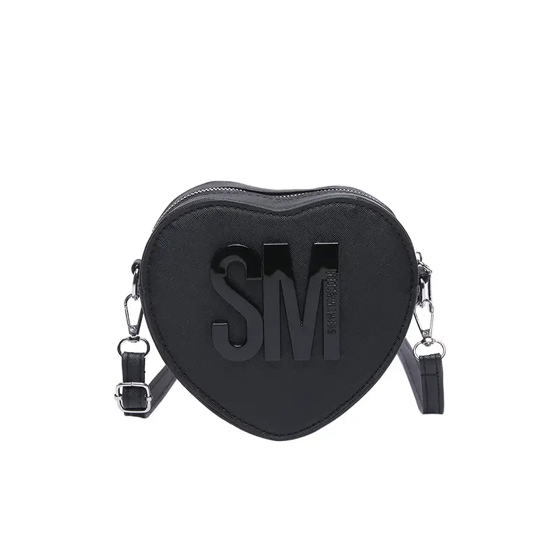Heart Shaped Women's Black Shoulder Bag with SM Logo - Image 3