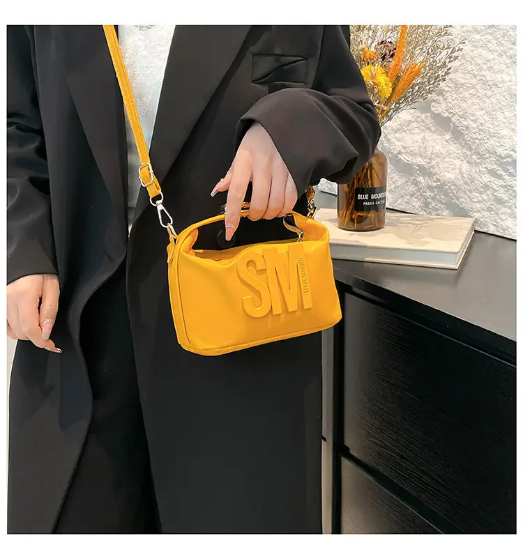 Yellow Square Shoulder Bag with "SM" Print — feature 14