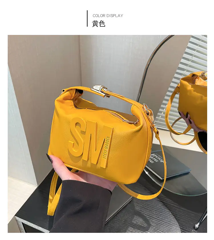 Yellow Square Shoulder Bag with "SM" Print — feature 27