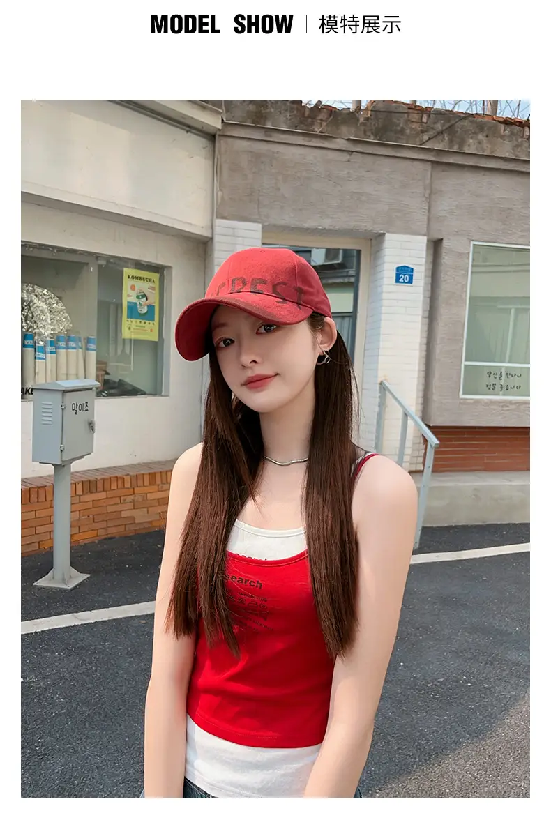 Women Vintage Washed Big Head Cap Wide Brim 54-58cm — feature 6
