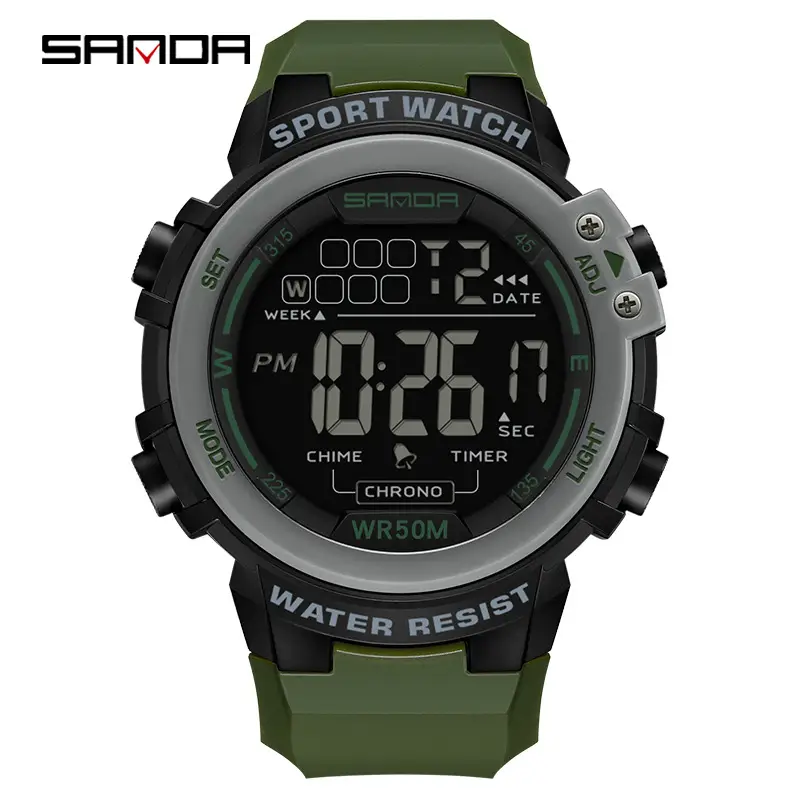 Sanda Sport Watch Green Digital Waterproof 100m - Image 3