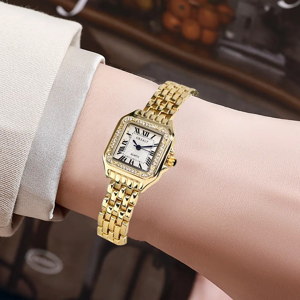 Women's Square Roman Dial Quartz Watch with Diamond Chain Strap — feature 8