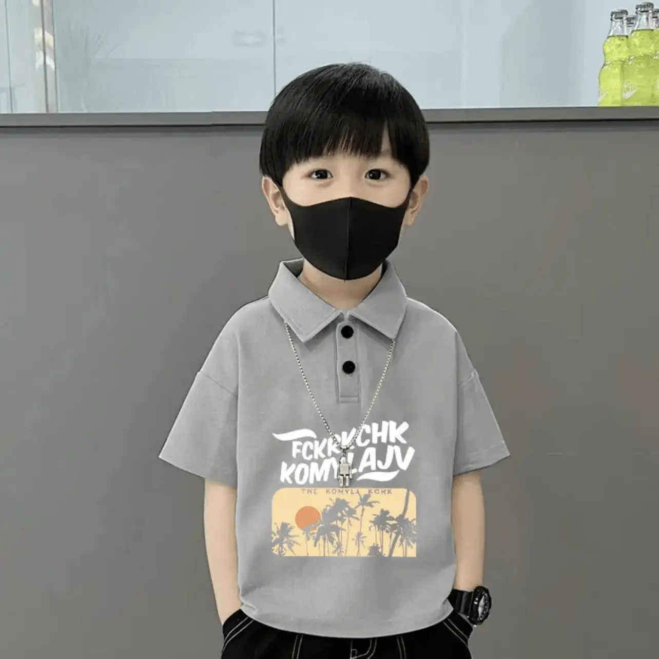 Boys Cotton Polo Shirt Grey 2025 Summer New