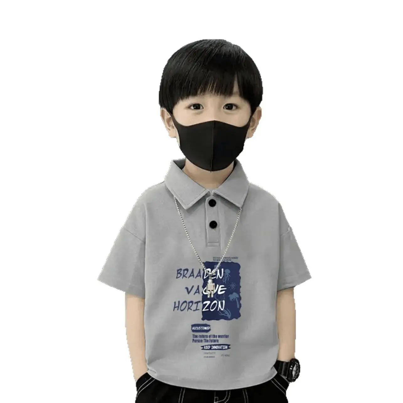 Boys Cotton Polo Shirt Grey 2025 Summer New