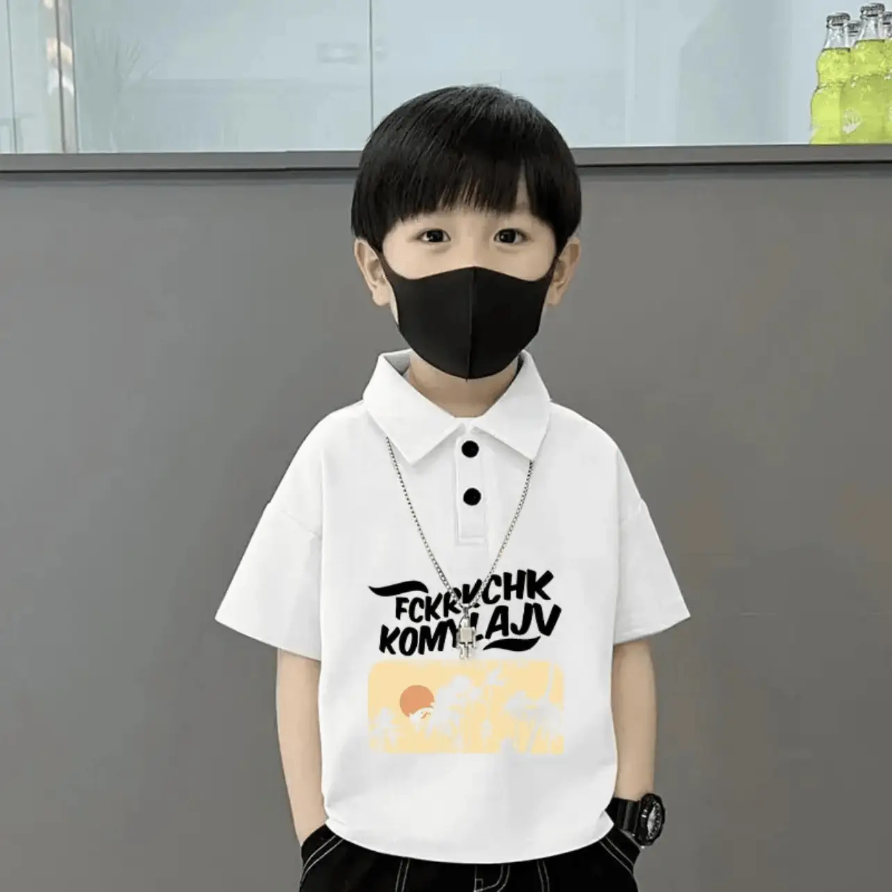 Boys Cotton Polo Shirt Grey 2025 Summer New