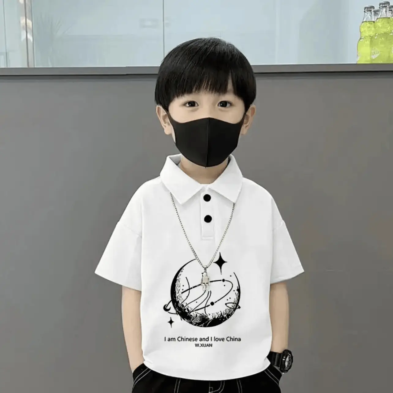 Boys Cotton Polo Shirt Grey 2025 Summer New