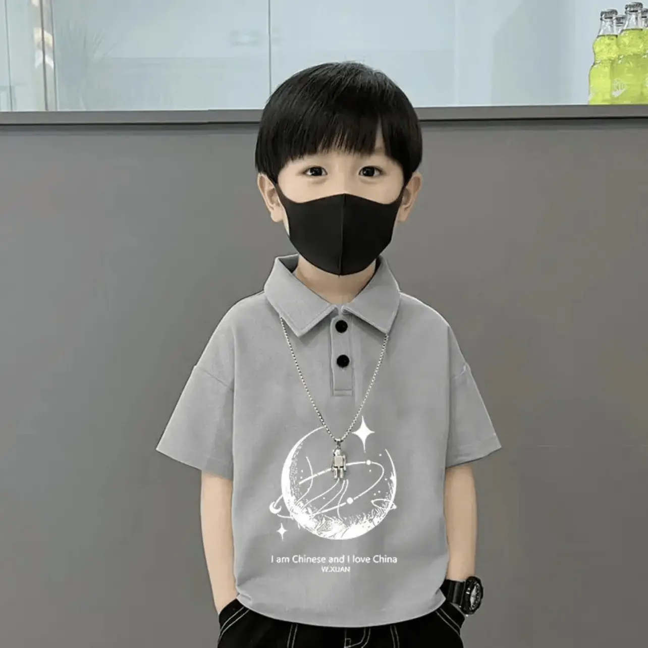 Boys Cotton Polo Shirt Grey 2025 Summer New