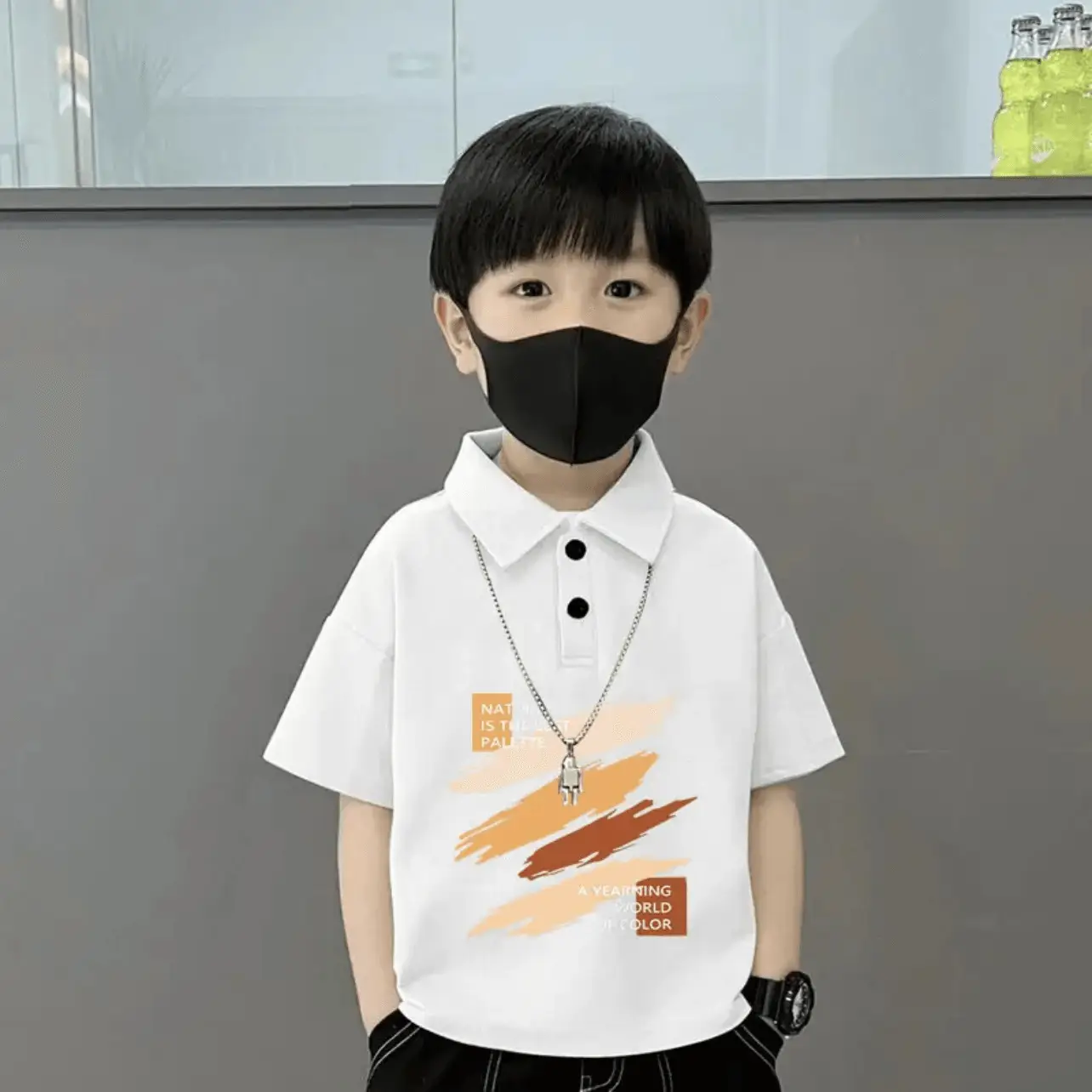 Boys Cotton Polo Shirt Grey 2025 Summer New