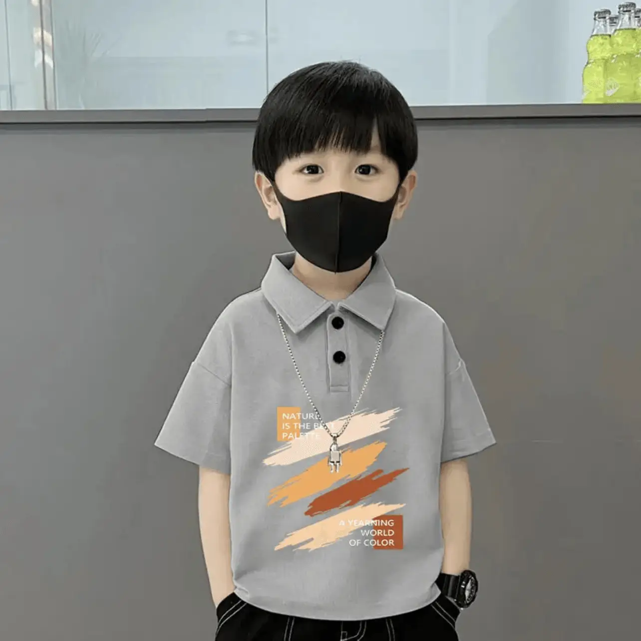 Boys Cotton Polo Shirt Grey 2025 Summer New