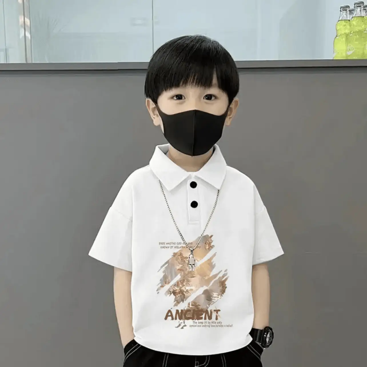 Boys Cotton Polo Shirt Grey 2025 Summer New