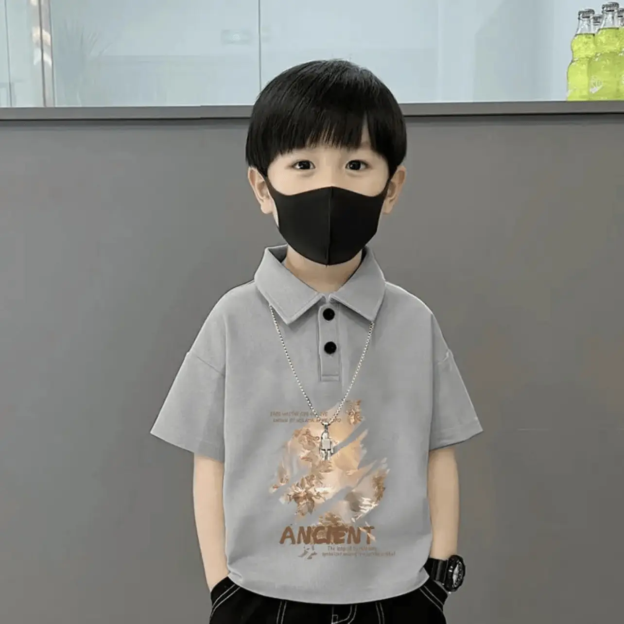 Boys Cotton Polo Shirt Grey 2025 Summer New