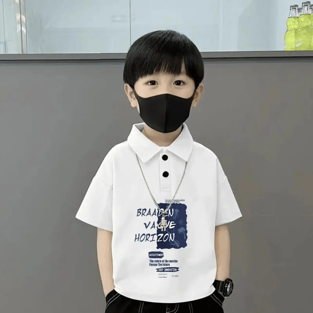 Boys Cotton Polo Shirt Grey 2025 Summer New