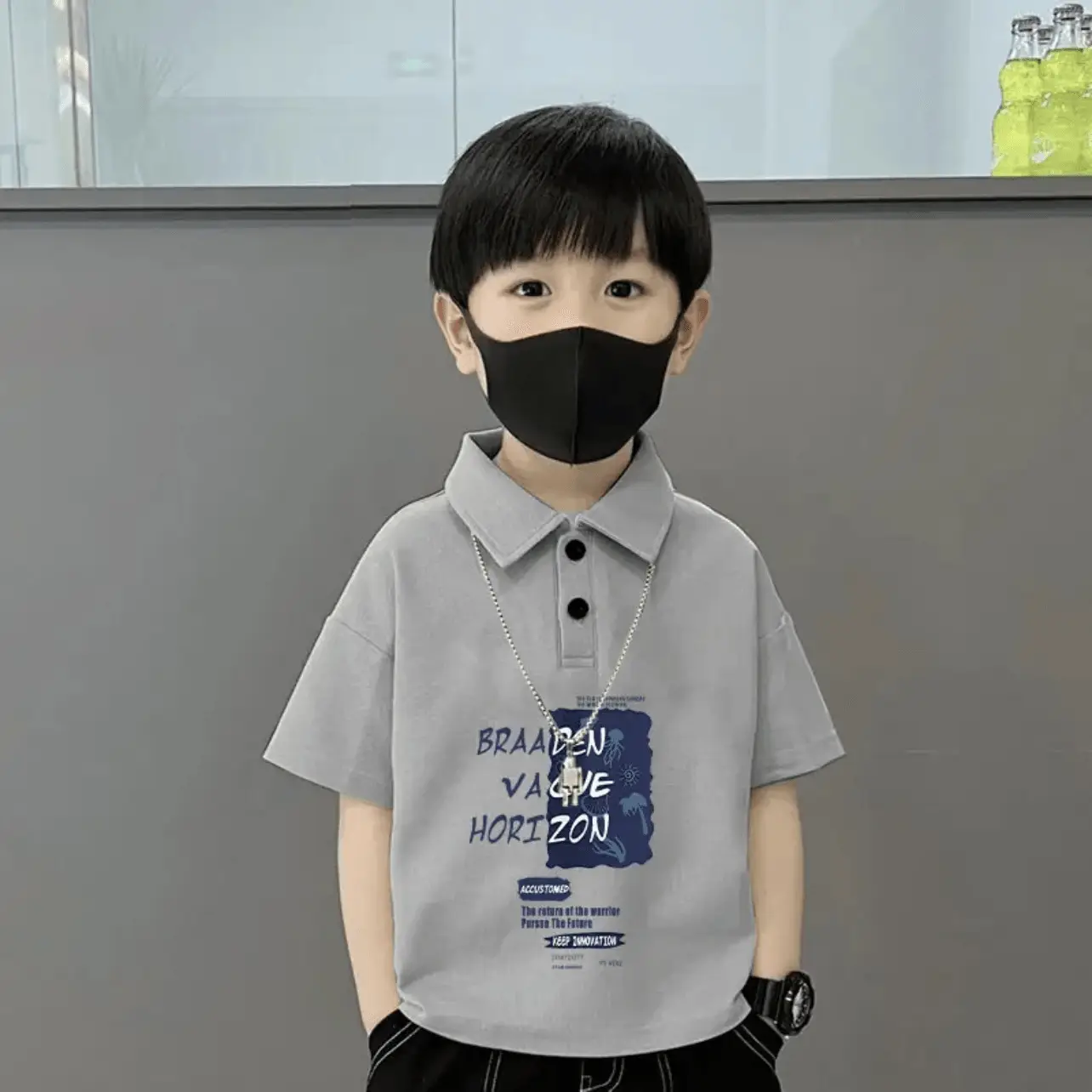 Boys Cotton Polo Shirt Grey 2025 Summer New