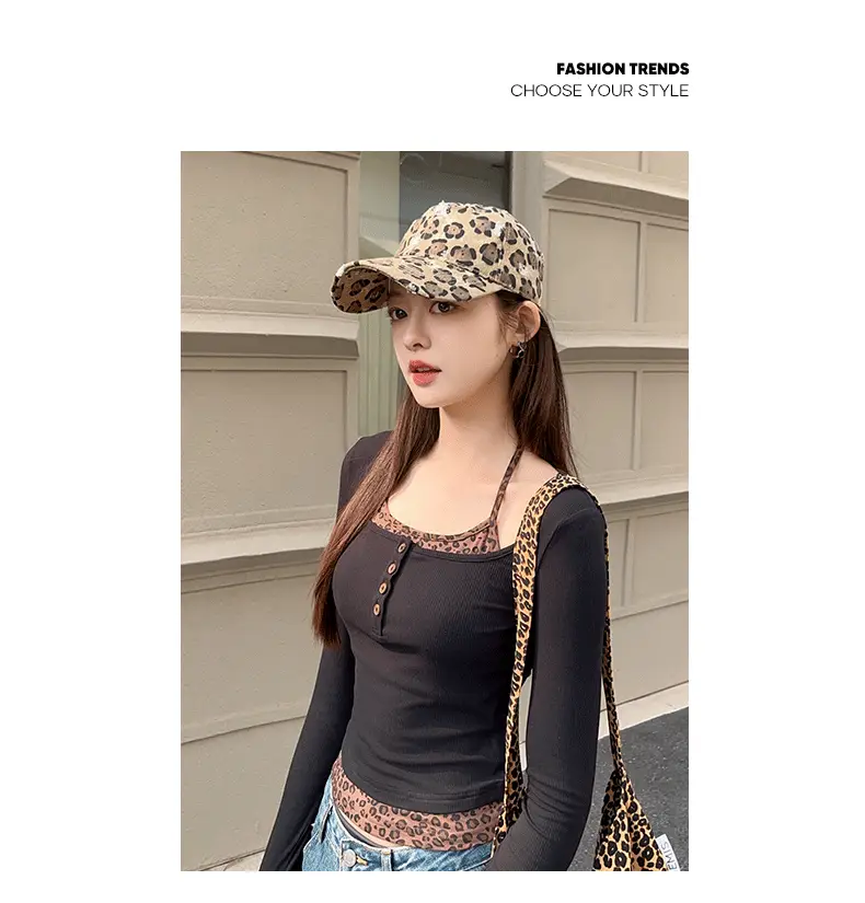 Leopard Print Baseball Cap with Distressed Brim — feature 12