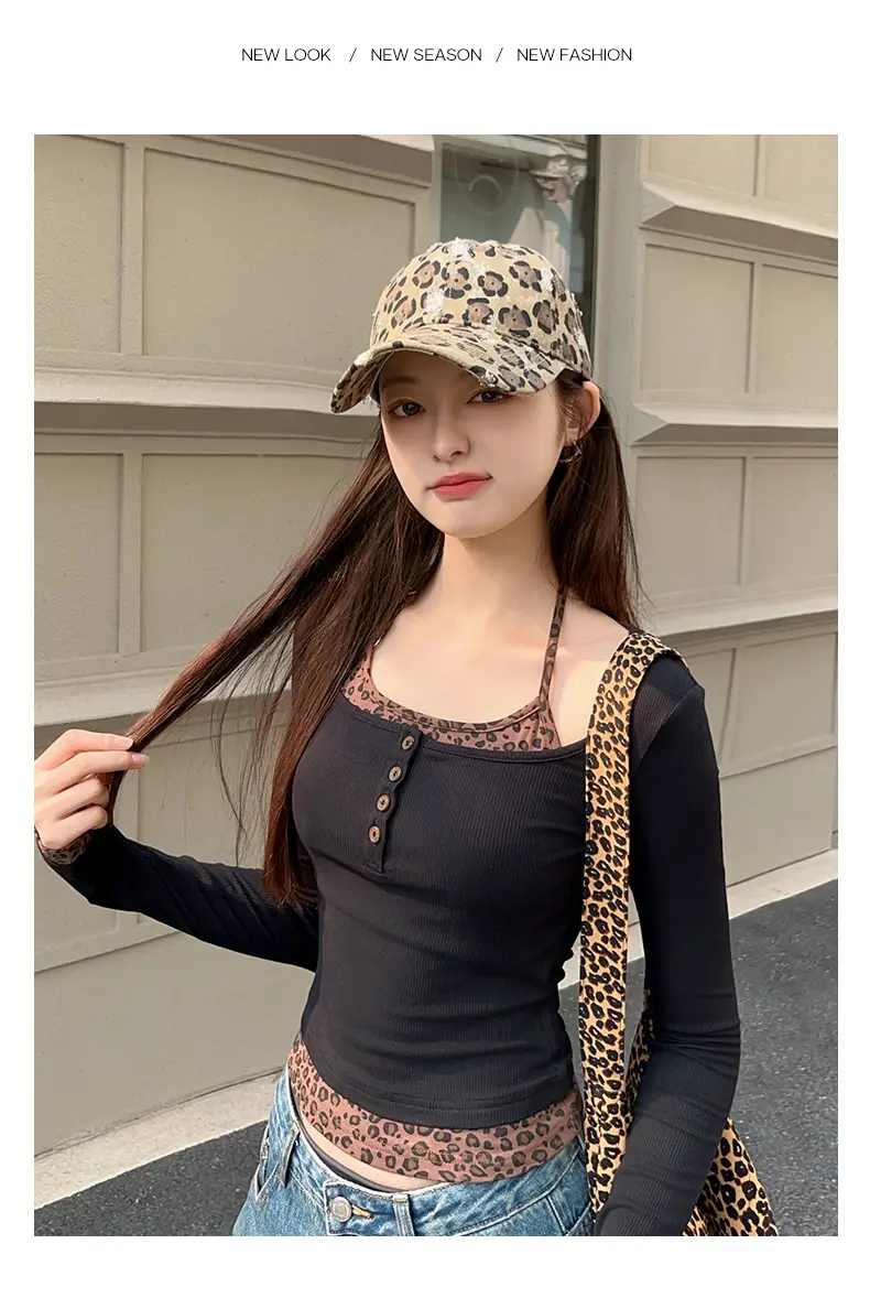 Leopard Print Baseball Cap with Distressed Brim — feature 13