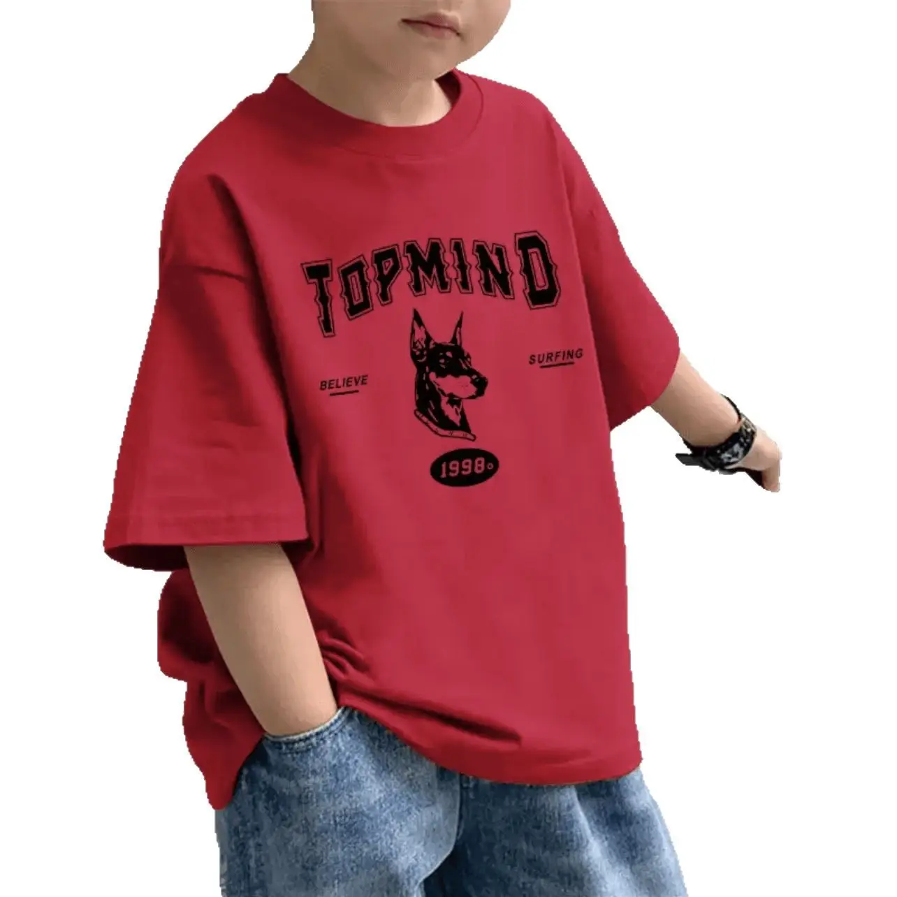 Children's Red Western Print T-Shirt for Boys Summer Wear