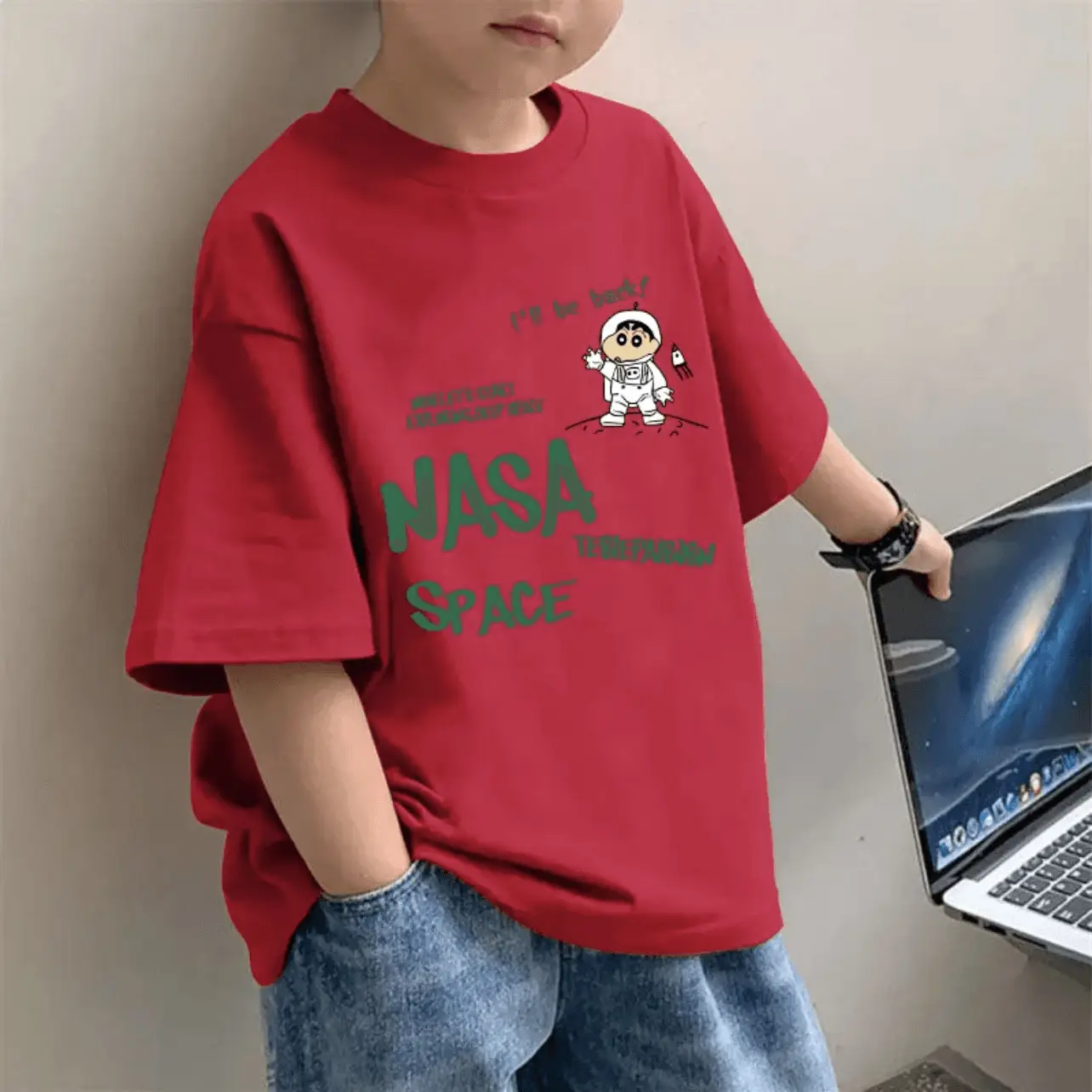 Children's Red Western Print T-Shirt for Boys Summer Wear