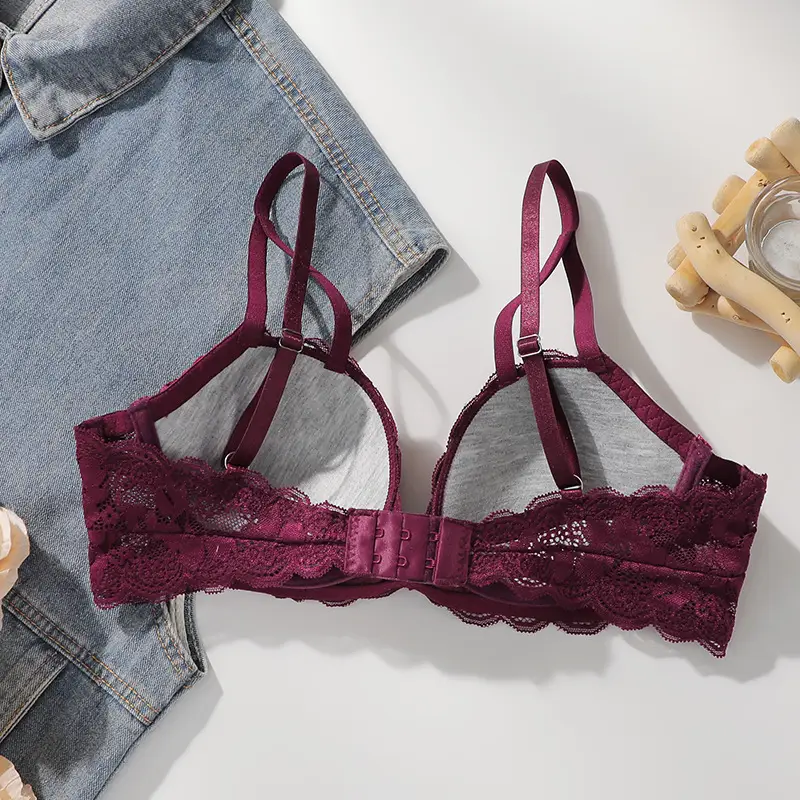 Maroon Lace Push-Up Bra Women Small - Image 3