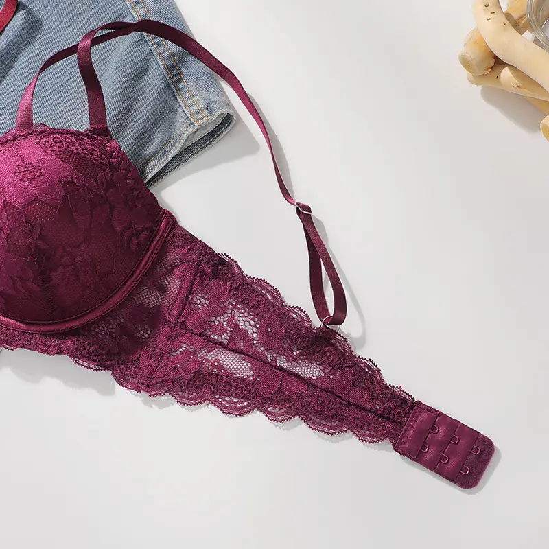 Maroon Lace Push-Up Bra Women Small - Image 4