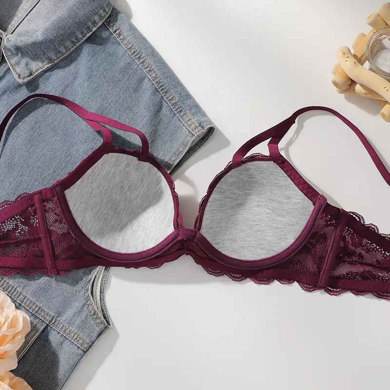 Maroon Lace Push-Up Bra Women Small - Image 5