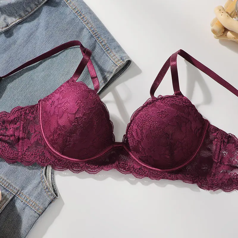 Maroon Lace Push-Up Bra Women Small - Image 6