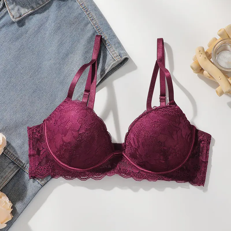 Maroon Lace Push-Up Bra Women Small — feature 2