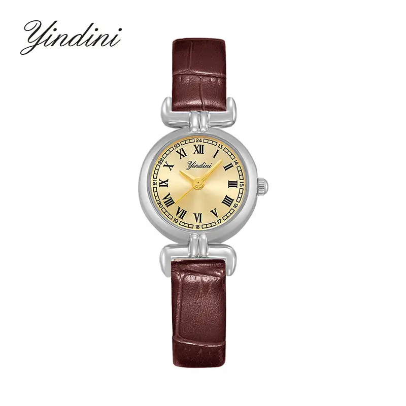 Yindiini Elegant Quartz Watch for Women Black Brown Leather