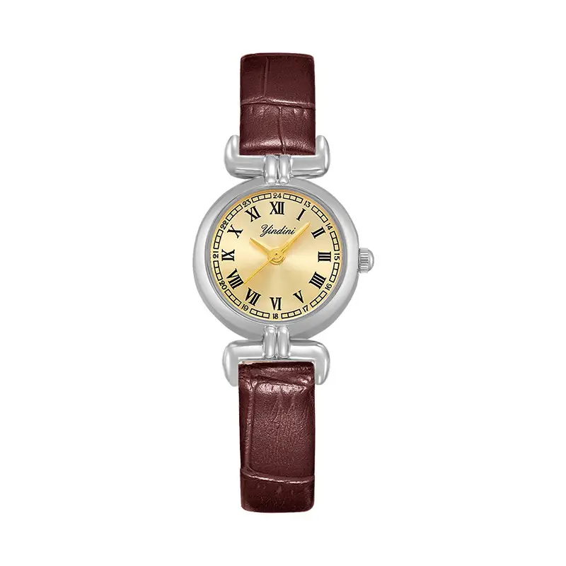 Yindiini Elegant Quartz Watch for Women Black Brown Leather
