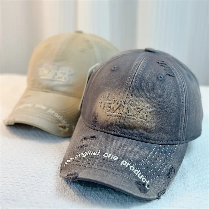 Washed Hole Baseball Cap Men Red Letter Embroidery - Image 9