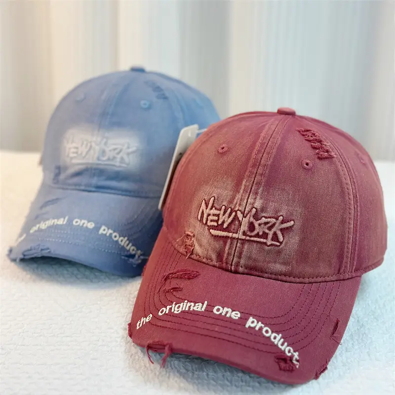 Washed Hole Baseball Cap Men Red Letter Embroidery - Image 10