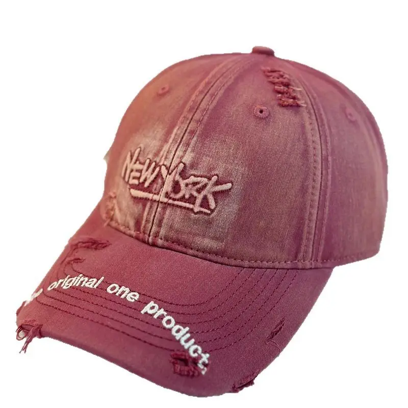 Washed Hole Baseball Cap Men Red Letter Embroidery - Image 12