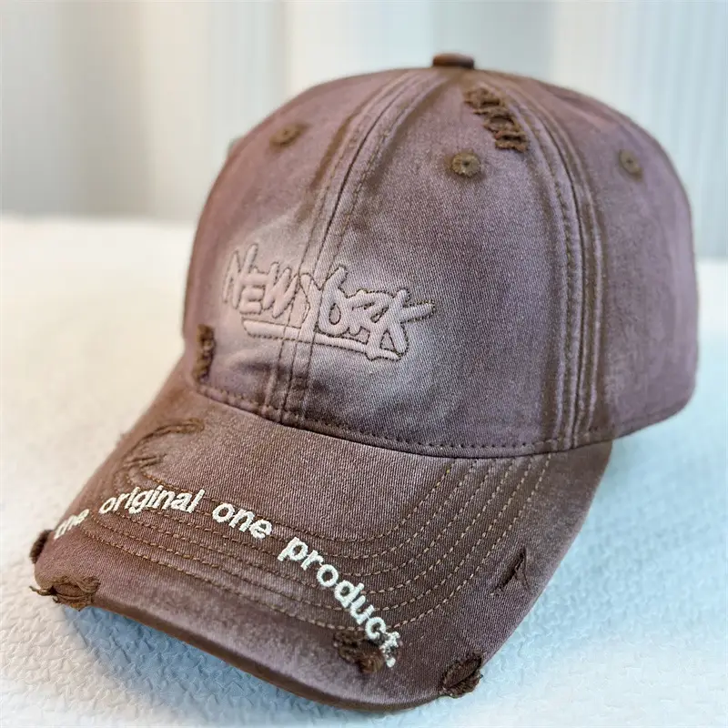 Washed Hole Baseball Cap Men Red Letter Embroidery - Image 4