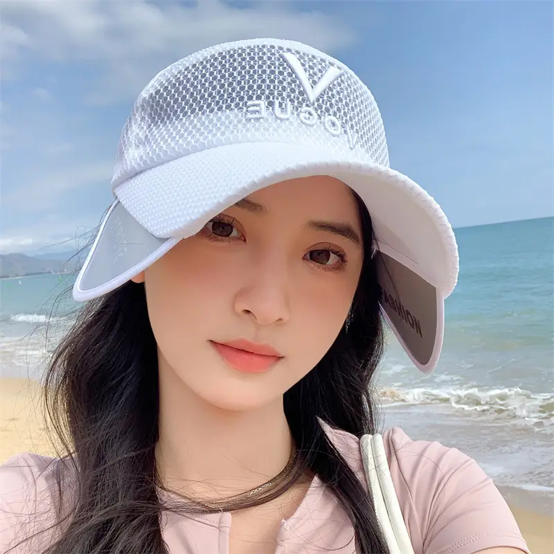 White Mesh Retractable Sun Hat with Brim - Image 8
