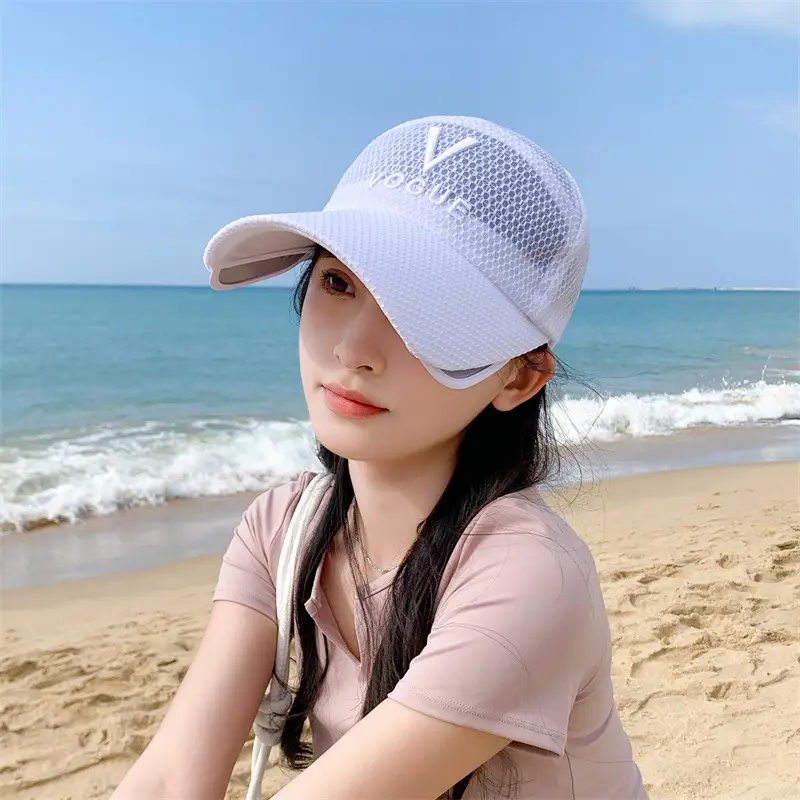 White Mesh Retractable Sun Hat with Brim — feature 3