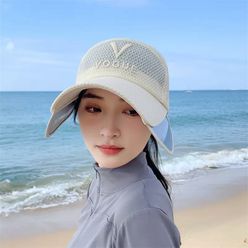 White Mesh Retractable Sun Hat with Brim — feature 7