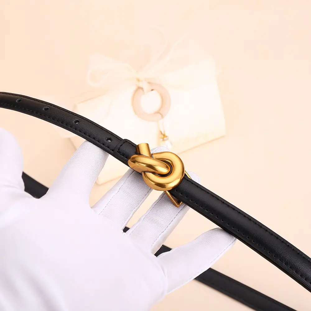 Women's White Leather Belt with Gold Buckle - Image 9