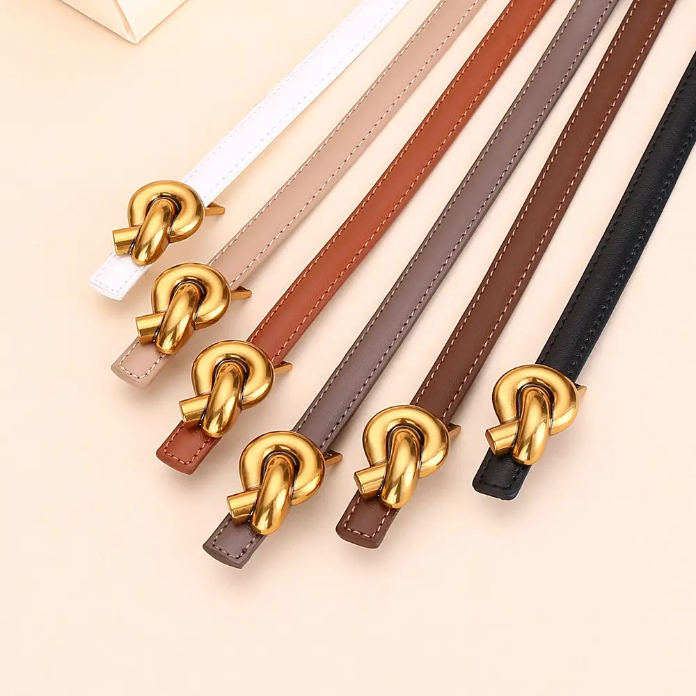 Women's White Leather Belt with Gold Buckle - Image 10