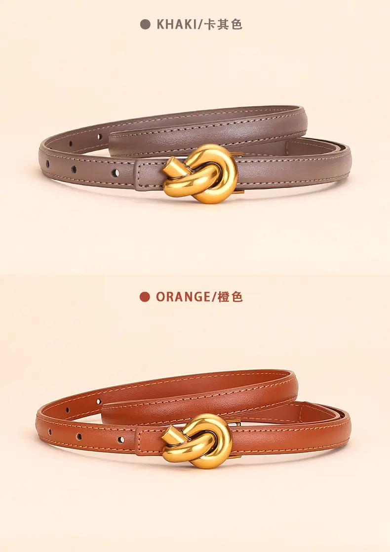 Women's White Leather Belt with Gold Buckle — feature 10