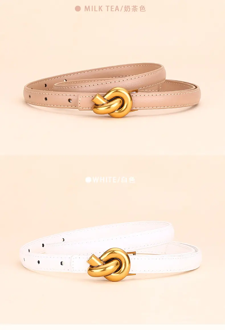 Women's White Leather Belt with Gold Buckle — feature 11