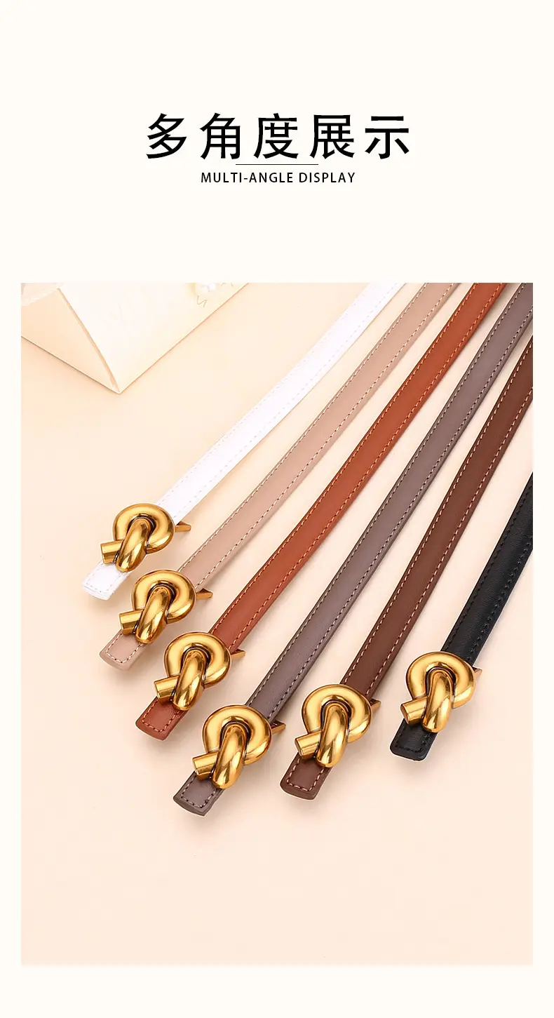 Women's White Leather Belt with Gold Buckle — feature 12