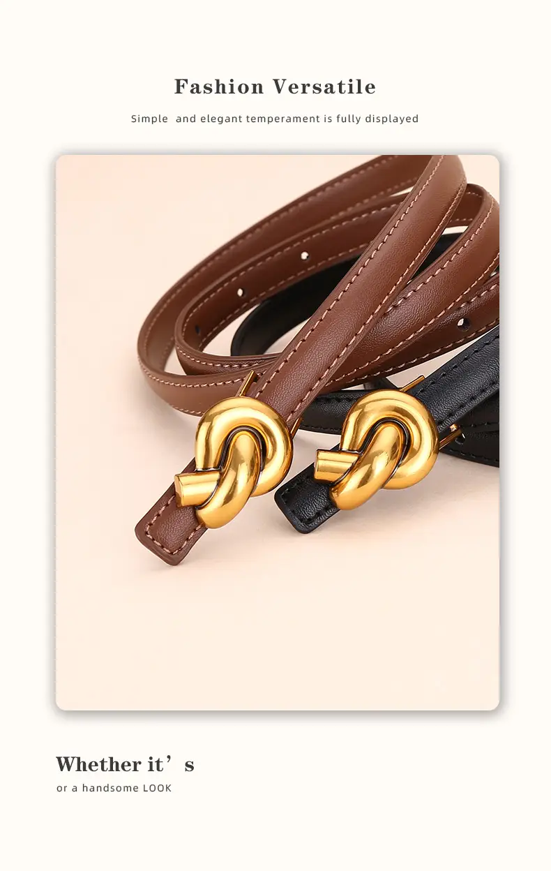 Women's White Leather Belt with Gold Buckle — feature 13