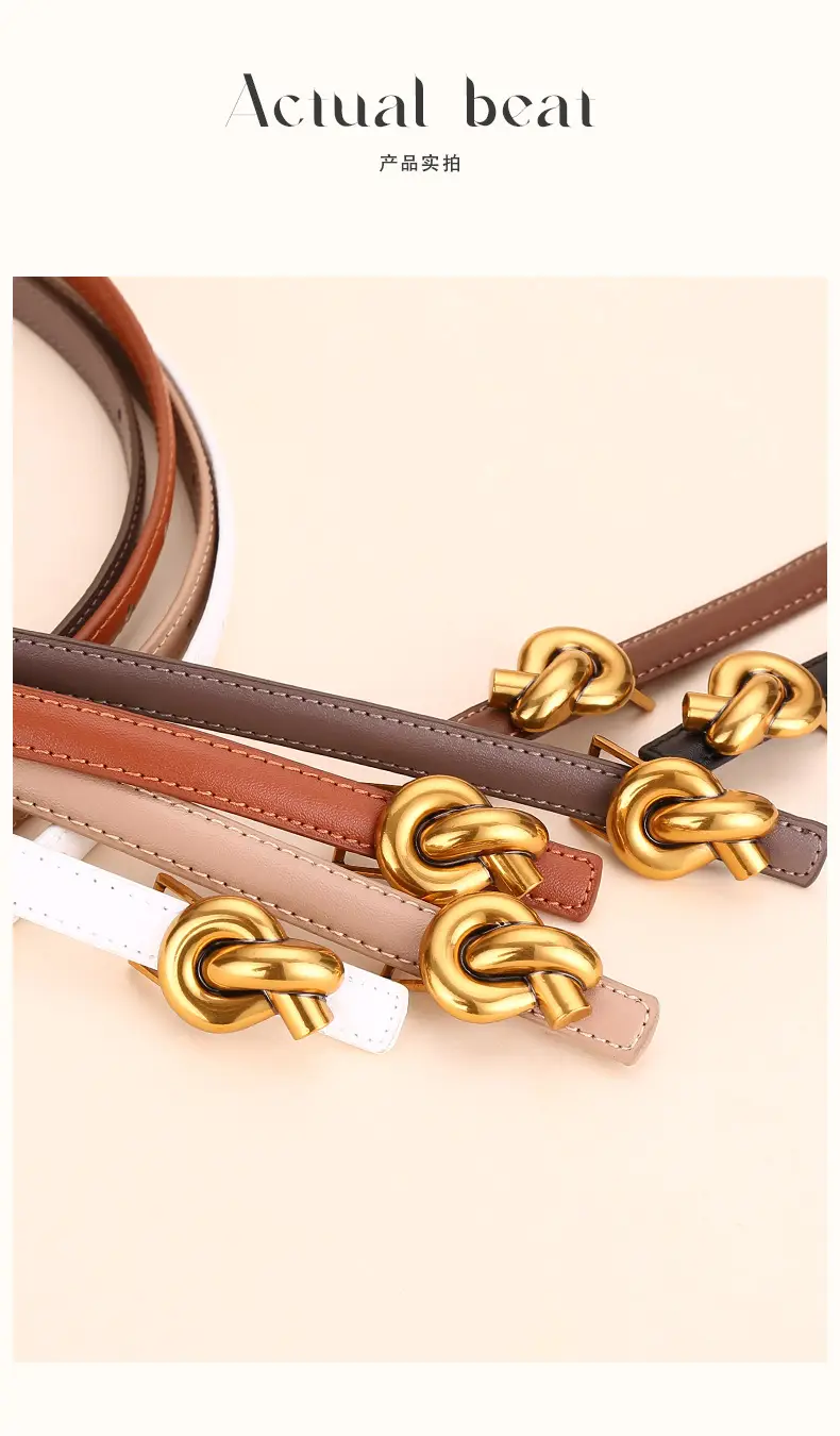 Women's White Leather Belt with Gold Buckle — feature 14