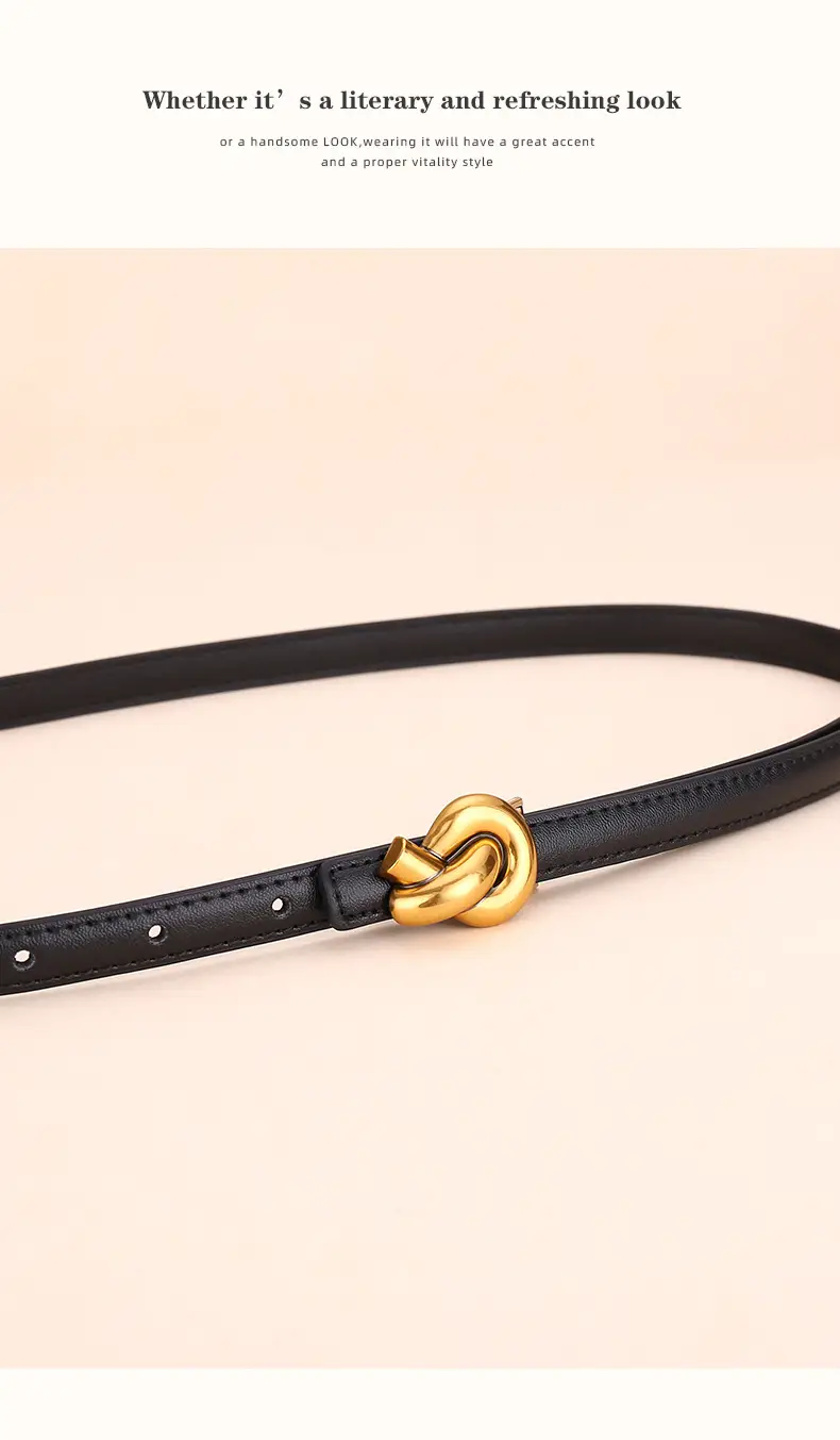 Women's White Leather Belt with Gold Buckle — feature 15