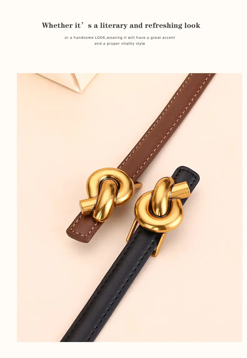Women's White Leather Belt with Gold Buckle — feature 17
