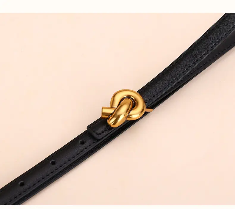 Women's White Leather Belt with Gold Buckle — feature 18