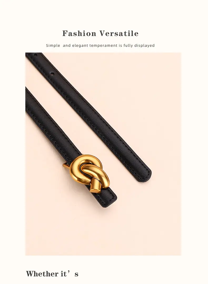 Women's White Leather Belt with Gold Buckle — feature 19