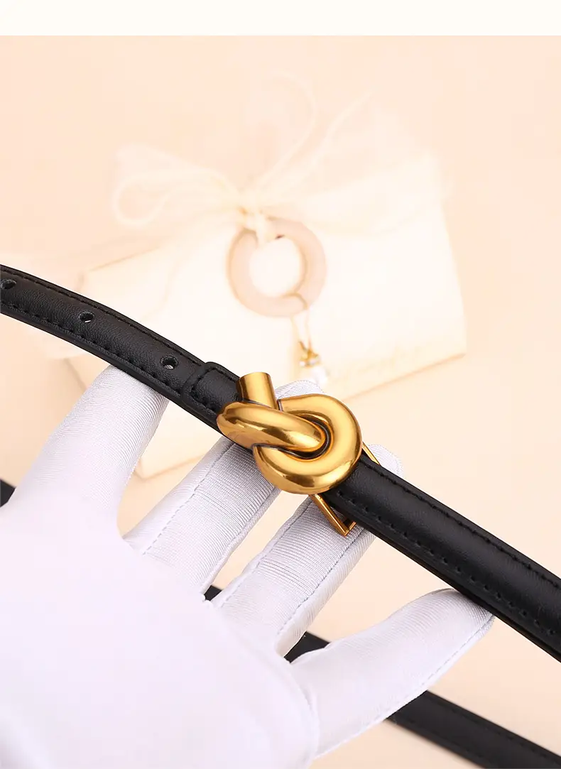 Women's White Leather Belt with Gold Buckle — feature 20