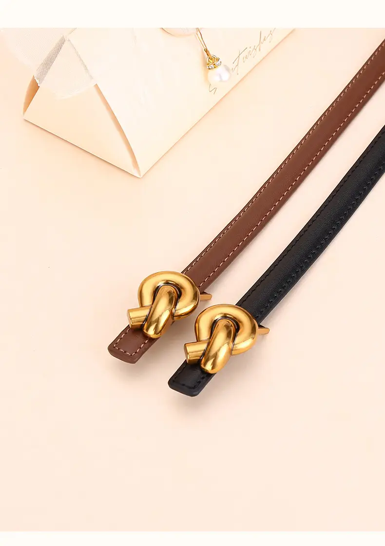 Women's White Leather Belt with Gold Buckle — feature 21