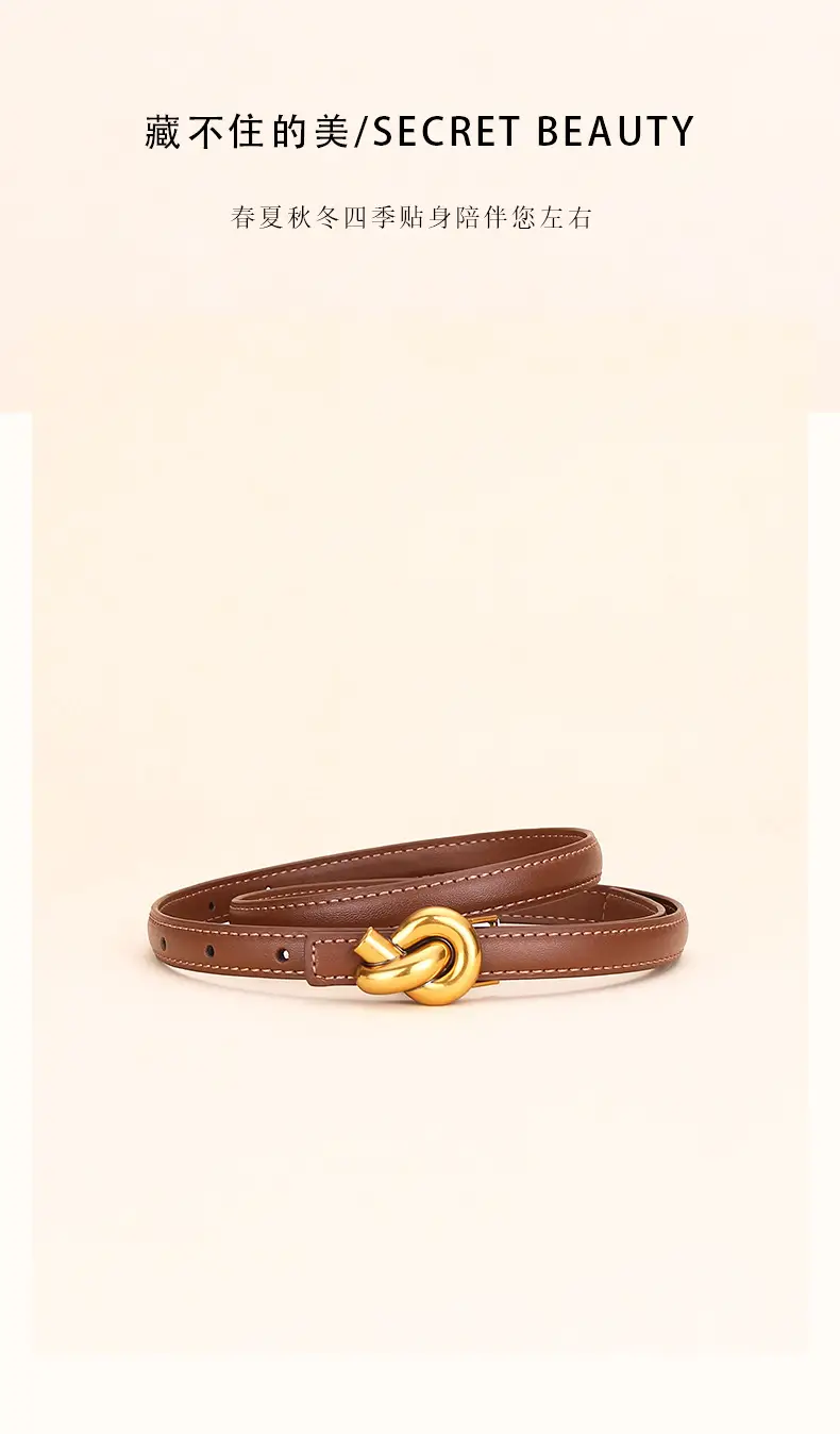 Women's White Leather Belt with Gold Buckle — feature 3